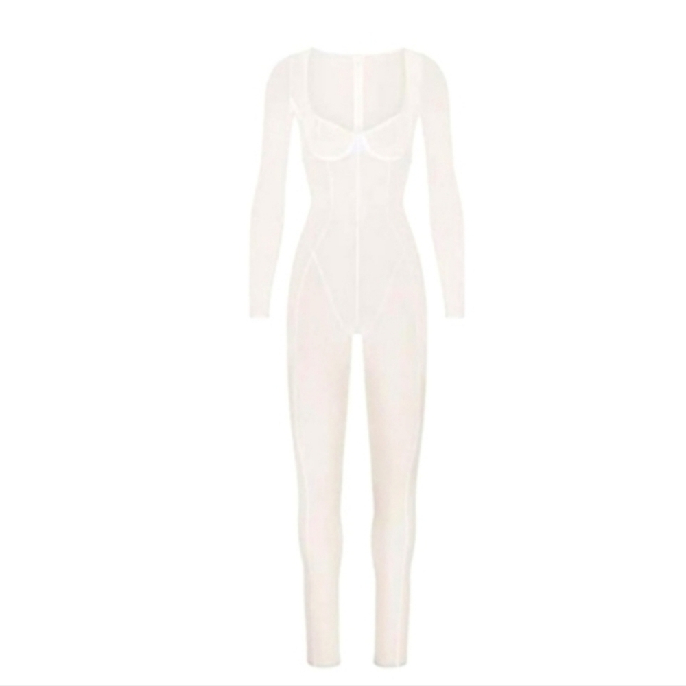 SKIMS Ultra Fine Mesh Catsuit One Piece Jumpsuit 4X Underwire MARBLE